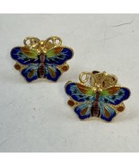 GOLD PLATING OVER 925 STERLING SILVER CLOISONNE ENAMEL BUTTERFLY EARRINGS - $40.63 CAD