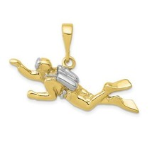 REAL 10k and Rhodium Polished Open-Backed Scuba Diver Pendant - £316.44 GBP