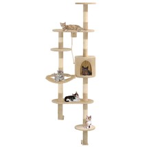 Cat Tree with Sisal Scratching Posts Wall Mounted 194 cm Beige - £74.93 GBP