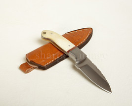 7+” Stainless Skinner Knife SHARP Rugged, Bone Handle + Leather Sheath EXCELLENT - £9.02 GBP