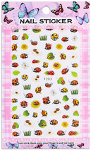 Nail Art 3D Decal Stickers yellow red orange ladybug white yellow flowers F203 - £2.64 GBP