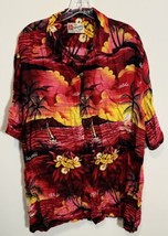 Hilo Hattie Hawaiian Shirt Mens XL Red Yellow Sunset Beach Sailboat Ocea... - $9.89