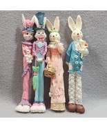 Spring Dapper Mr Mrs Male Female Rabbit Resin Stick Figurines Easter Dec... - $26.15