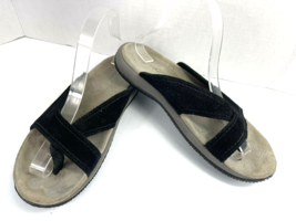 L.L. Bean Women Shoes Black 8 M Suede Leather Toe Thong Wrap Slide Sandals - $27.54