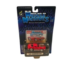 1st Muscle Machines Double Logo 1963 Chevrolet Corvette 63 Red 00-7 - £9.48 GBP