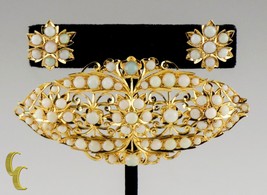 Splendido Set Di Oro Opale Cabochon Spilla E Orecchini Adorabile Regalo - £1,742.29 GBP