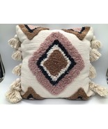Tufted Boho Throw Pillow 18&quot; Textured Woven Decorative Cushion – Multico... - $23.06 CAD
