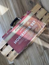 Eddie Bauer Pitching Horseshoe Set Aluminum &amp; Bronze Wooden Crate New Op... - $58.79