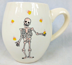 Rae Dunn by Magenta Skeleton with Candy Corn Halloween Mug Orange Inside - £8.75 GBP