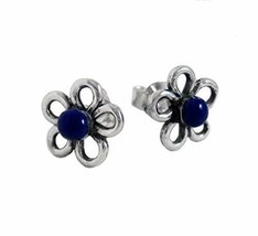 Sterling Silver Lapis Daisy Flower Post Earrings - £11.76 GBP