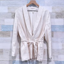 H&amp;M Floral Jacquard Tie Waist Blazer Cream Lined Pockets One Button Wome... - £31.64 GBP