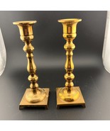 Vintage Set Of Light Taper Candleholder Brass Footed Square Base Japan 7... - $31.97 CAD