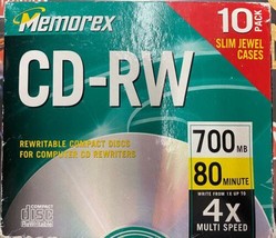 Memorex CD-RW 10 Pack Compact Discs CDs Rewritable 4X 700MB 80 Min Sealed - £7.41 GBP