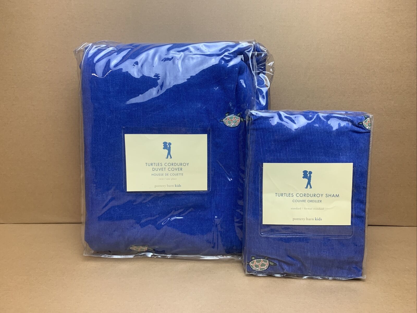 NEW Pottery Barn Kids TWIN Duvet Cover - Blue Corduroy Turtle Embroidery & SHAM - $89.99
