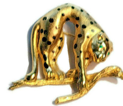 Wild Cat Spotted Leopard Brooch Pin Gold Tone Figure Animal 1.5” - £15.89 GBP