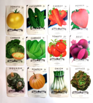 Vintage 1950&#39;s Vegetable Seed Packs EMPTY Lot 12 Beet Cabbage Onion Cucumber - £12.76 GBP