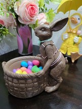 FAUX CHOCOLATE EASTER BUNNY RABBIT BASKET EGGS STATUE FIGURINE TABLETOP ... - £26.31 GBP