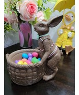 FAUX CHOCOLATE EASTER BUNNY RABBIT BASKET EGGS STATUE FIGURINE TABLETOP ... - £26.37 GBP