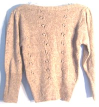 Taupe Tan Sweater w/Flower Cut Outs &amp; Pearl Accents Long Sleeve Size XS/S - £21.54 GBP