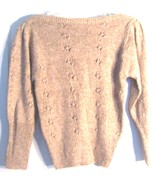 Taupe Tan Sweater w/Flower Cut Outs &amp; Pearl Accents Long Sleeve Size XS/S - £21.38 GBP