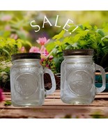 Golden Harvest Mason Style Jar Salt Pepper Shakers Metal Lids Vintage An... - $13.03 CAD