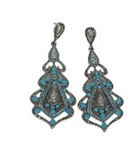 Marcasite &amp; Faceted Blue Stone Chandelier Earrings - $590.51 MXN