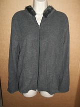 Mix &amp; Co Women&#39;s Fur Trim Fleece Jacket ~ Large ~ NEW Charcoal Color - £9.13 GBP
