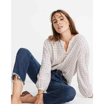Madewell Meadow Shirt in Windowpane Poet Sleeve Cotton Blend Womens SZ Small - £12.43 GBP