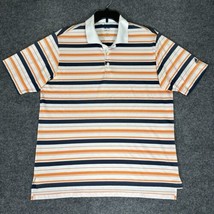 Adidas Shirt Mens Large Blue Orange Climalite Polo Striped Short Sleeve ... - £12.96 GBP