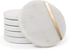 White Marble Coasters With Gold Brass Inlay - Made From Real Solid Marble - Cork - £32.86 GBP