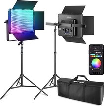 NEEWER 2 Pack PL60C RGB LED Panel Video Light Kit with 6.6ft/2m Spring Cushioned - £499.69 GBP