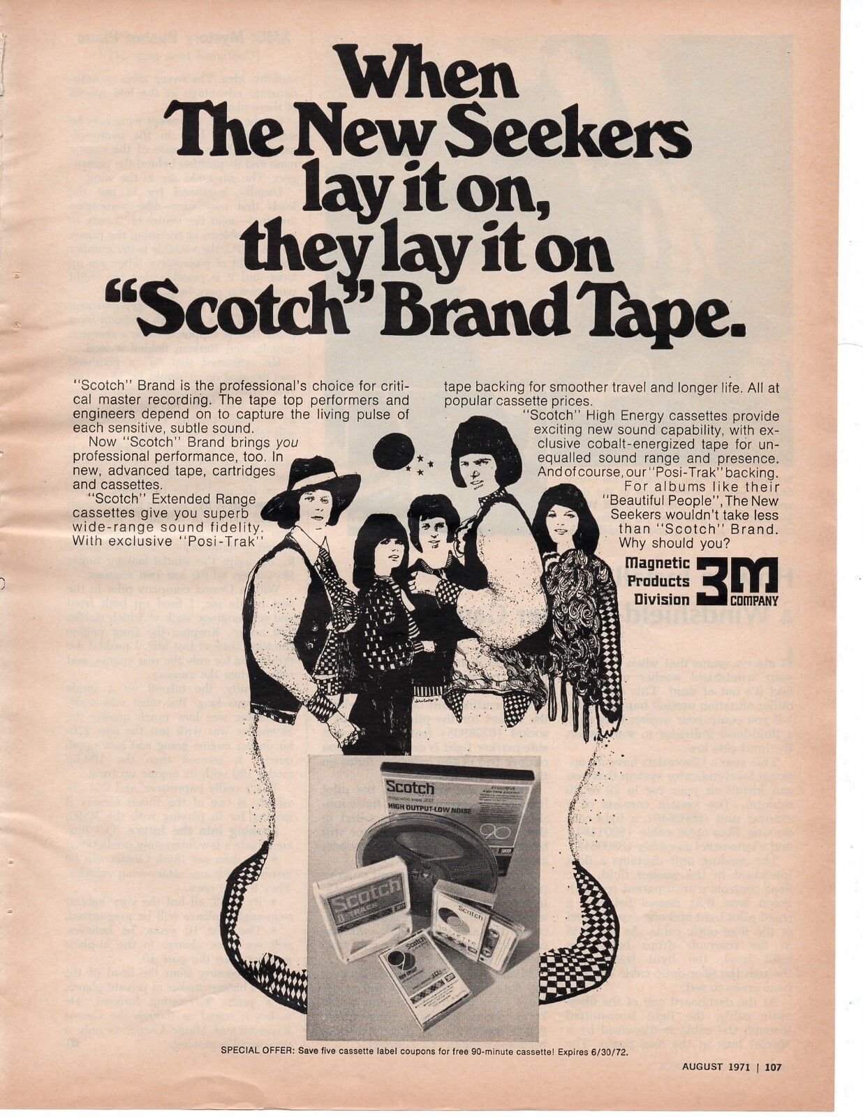  The New Seekers 3M Scotch Audio Tape Vintage Print Ad August 1971  - $3.29