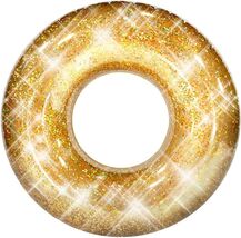Inflatable Pool Float 48" Swim Ring Gold Glitter For Fun Beach Lake Swim... - $19.50