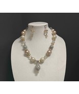 Chunky Bronze White and Silver Beaded Vintage Necklace Set - $26.00