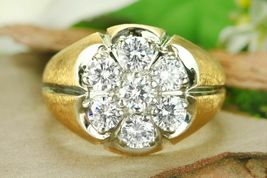2Ct Mens Round Cut DVVS1 Diamond 14K Yellow Gold Finish Cluster Wedding Ring - £71.74 GBP