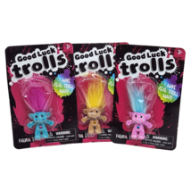 Lot Of 3 Good Luck Trolls Figural Erasers 2015 Dreamworks New Sealed Blue Pink - £22.26 GBP