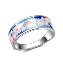 925 Sterling Silver Rings for Women Blue Red Green CZ Finger Ring Handmade Ename - £44.50 GBP