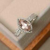 2.50Ct Marquise Cut Peach Morganite Engagement Wedding Ring 14K White Gold Over - £70.10 GBP