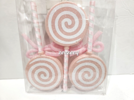 3pc Christmas Pink Pastel Gingerbread Lollipop Candyland Candy Tree Ornaments 8&quot; - £19.45 GBP