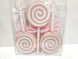 3pc Christmas Pink Pastel Gingerbread Lollipop Candyland Candy Tree Ornaments 8&quot; - £18.49 GBP