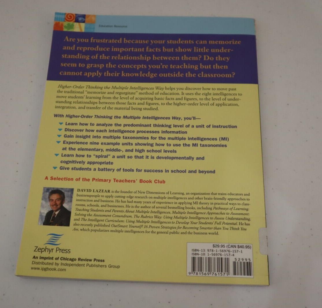 Higher-Order Thinking the Multiple Intelligences Way by David Lazear and... - $5.89