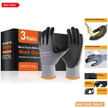 3 Pairs Waterproof Microfoam Nitrile Coated Work Gloves - Breathable &amp; D... - $21.73