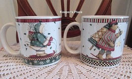 2 Debbie Mumm Sakura Sledding Characters Stoneware Coffee Tea Cups Mugs   - £12.78 GBP