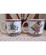 2 Debbie Mumm Sakura Sledding Characters Stoneware Coffee Tea Cups Mugs   - £12.58 GBP