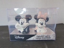 Disney Mickey &amp; Minnie Ceramic Salt &amp; Pepper Shaker Set Black White NIB - $24.70