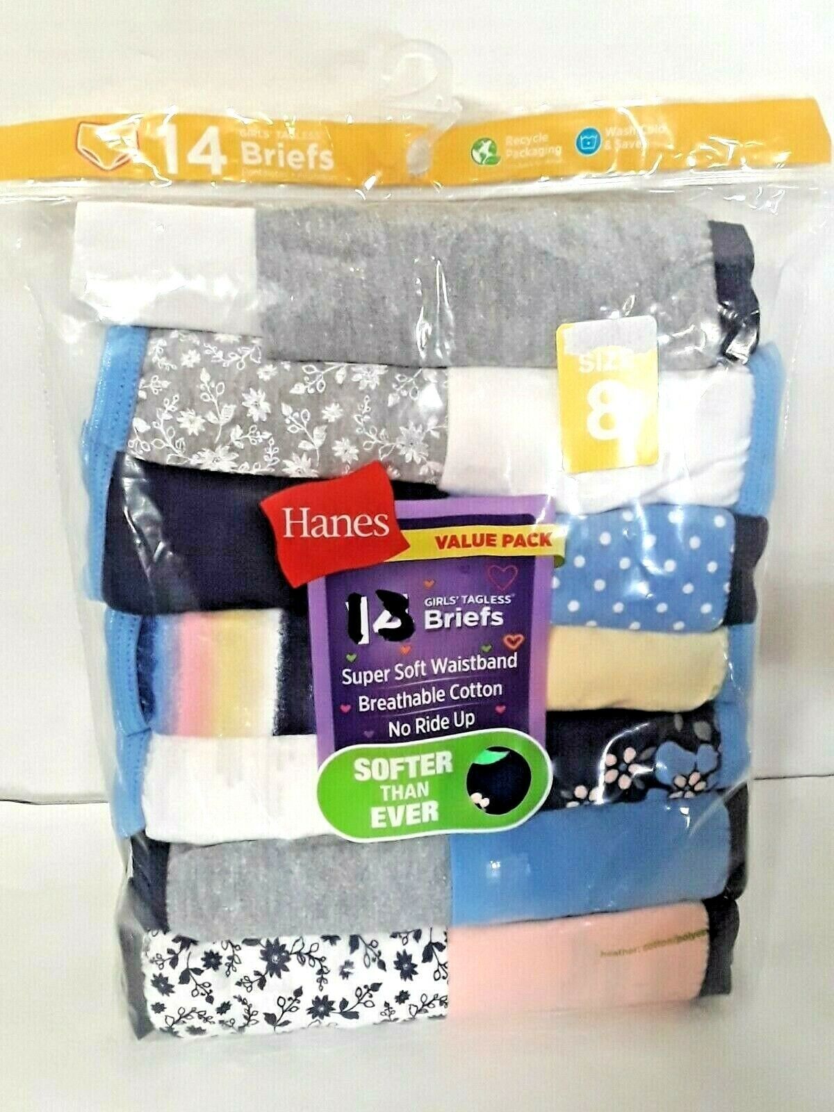 Hanes Girls' Briefs size 8 tag less Soft Cotton 13 Pack Assorted Colors New - £14.17 GBP