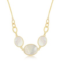 Sterling Silver Mother of Pearl Triple Oval Linked Necklace - Gold Plated - £129.49 GBP