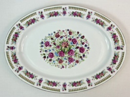 Vintage Floral Rose Garden Made in China Oval Serving Platter 14&quot; x 10” Gold Rim - £15.78 GBP
