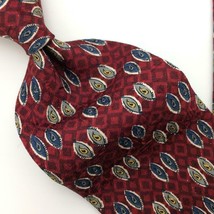 Perry Ellis Made In USA Tie Silk Necktie Red Gold Oval Micro-Paisley Ties I19-73 - £12.45 GBP
