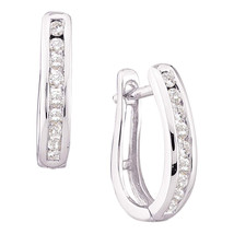 14k White Gold Womens Round Diamond Single Row Oblong Hoop Earrings 1/4 Cttw - $359.00